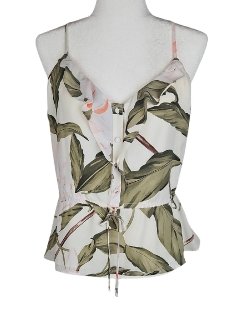 Tropical Romantic Cottagecore Cami Top Camisole Whimsy Peplum Ruffle Palm, L